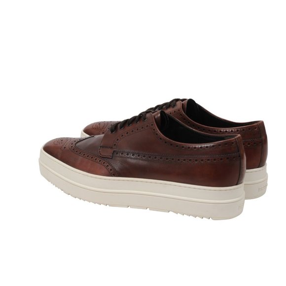 Prada Mens Oxford Wingtip Platform Derby US 10.5 UK 9.5 Brown Leather Brogue main image 8